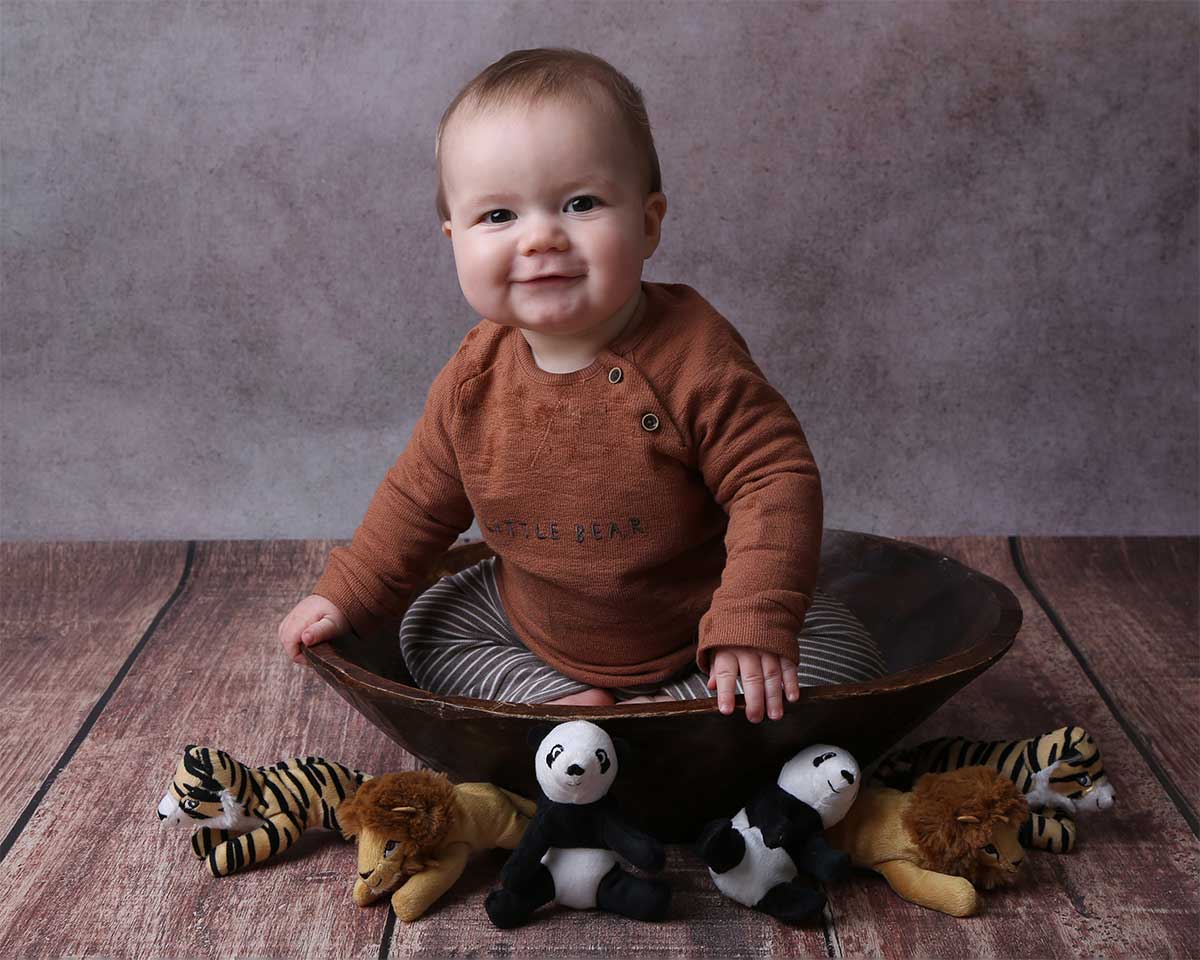 baby boy sitter with animals